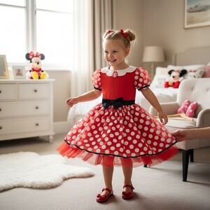 Disney Minnie Mouse Red Polka Dot Costume Dress Girls Toddler Halloween Party